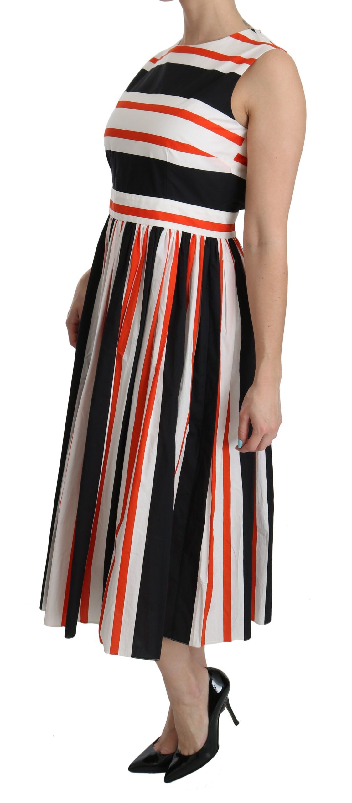 Dolce &amp; Gabbana Multicolor Stripes A-Line Pleated Midi Dress