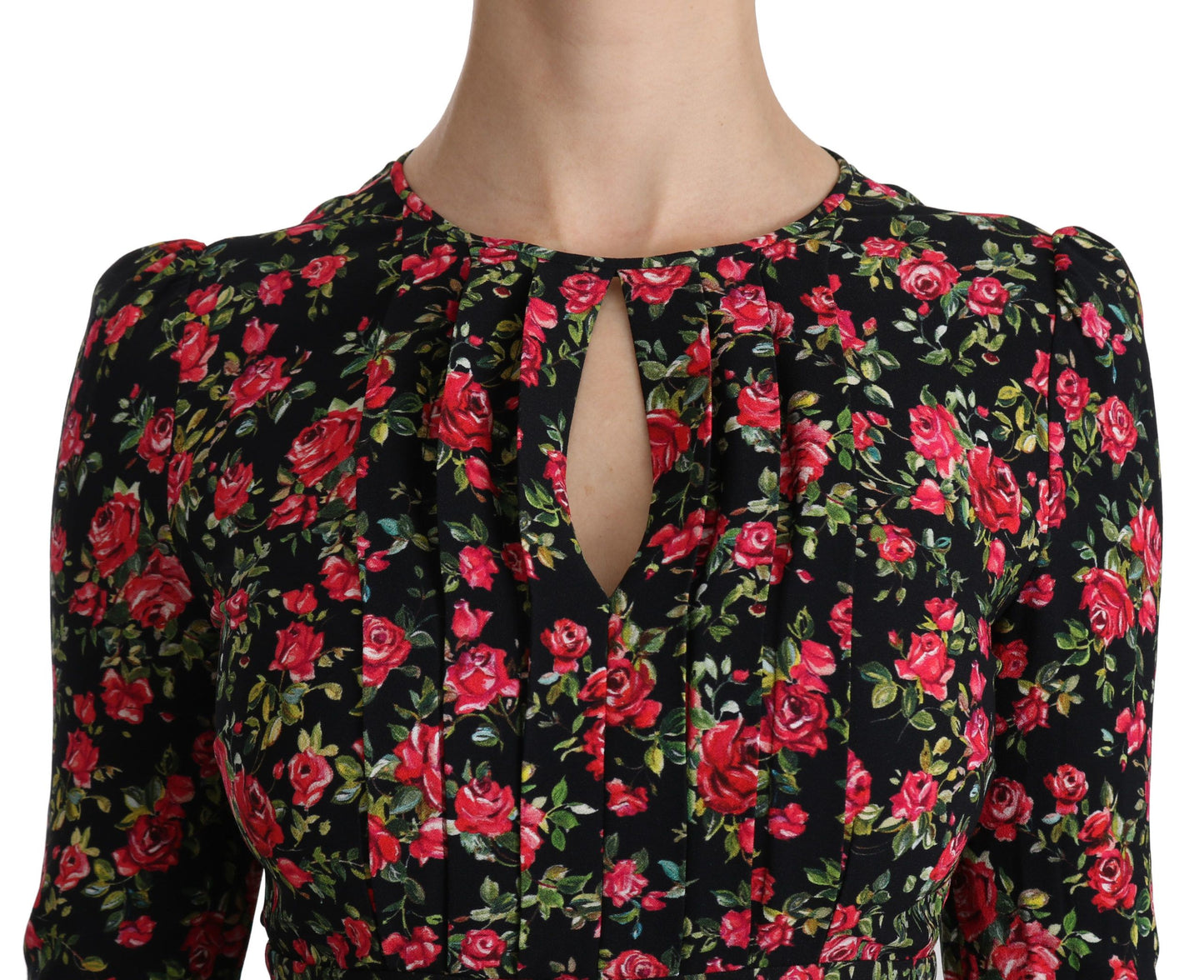 Dolce &amp; Gabbana Black Floral Longsleeve Knee Length Dress