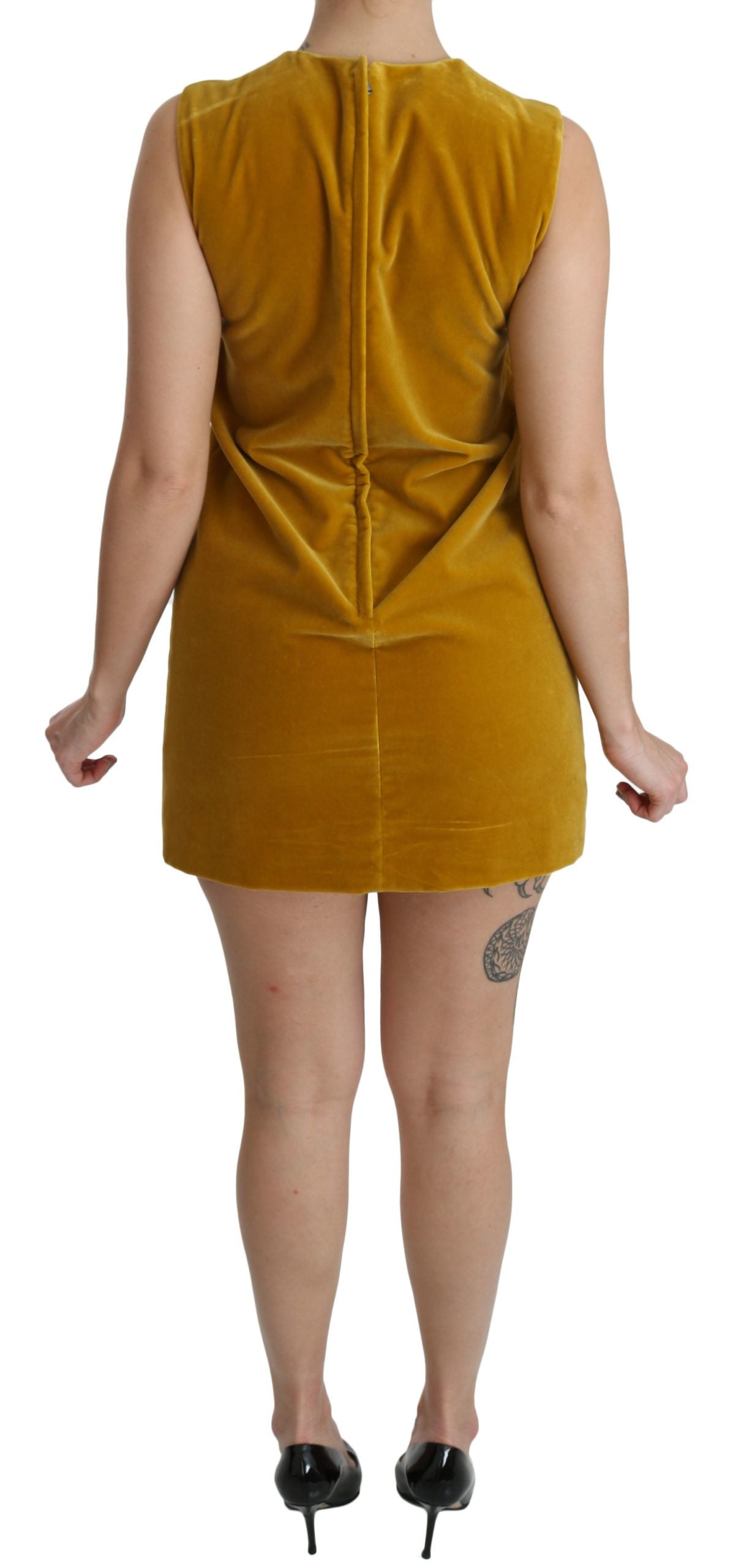 Dolce &amp; Gabbana Mustard Velvet Stretch Shift Mini Dress