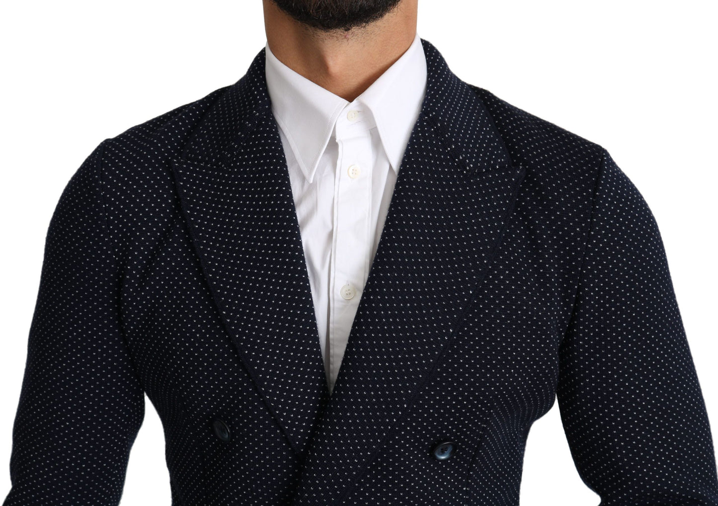 Dolce &amp; Gabbana Dark Blue Dotted Double Breasted Coat Blazer