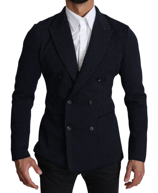 Dolce &amp; Gabbana Dark Blue Dotted Double Breasted Coat Blazer