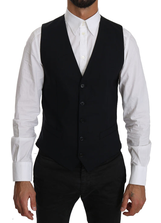 Dolce &amp; Gabbana Blue Wool Waistcoat Formal Gilet Vest