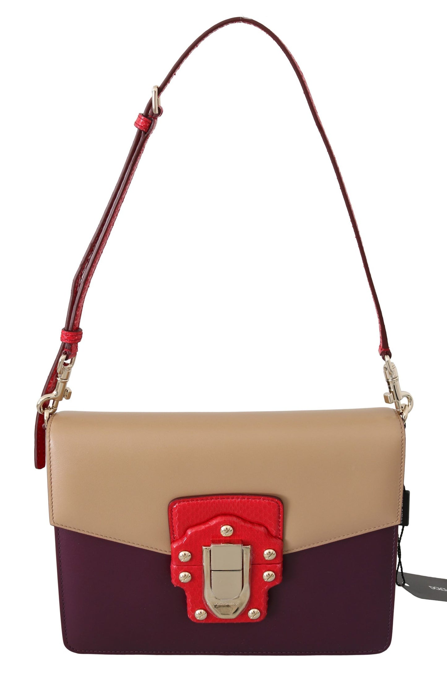 Dolce &amp; Gabbana Purple Beige Red Leather Crossbody Purse Bag