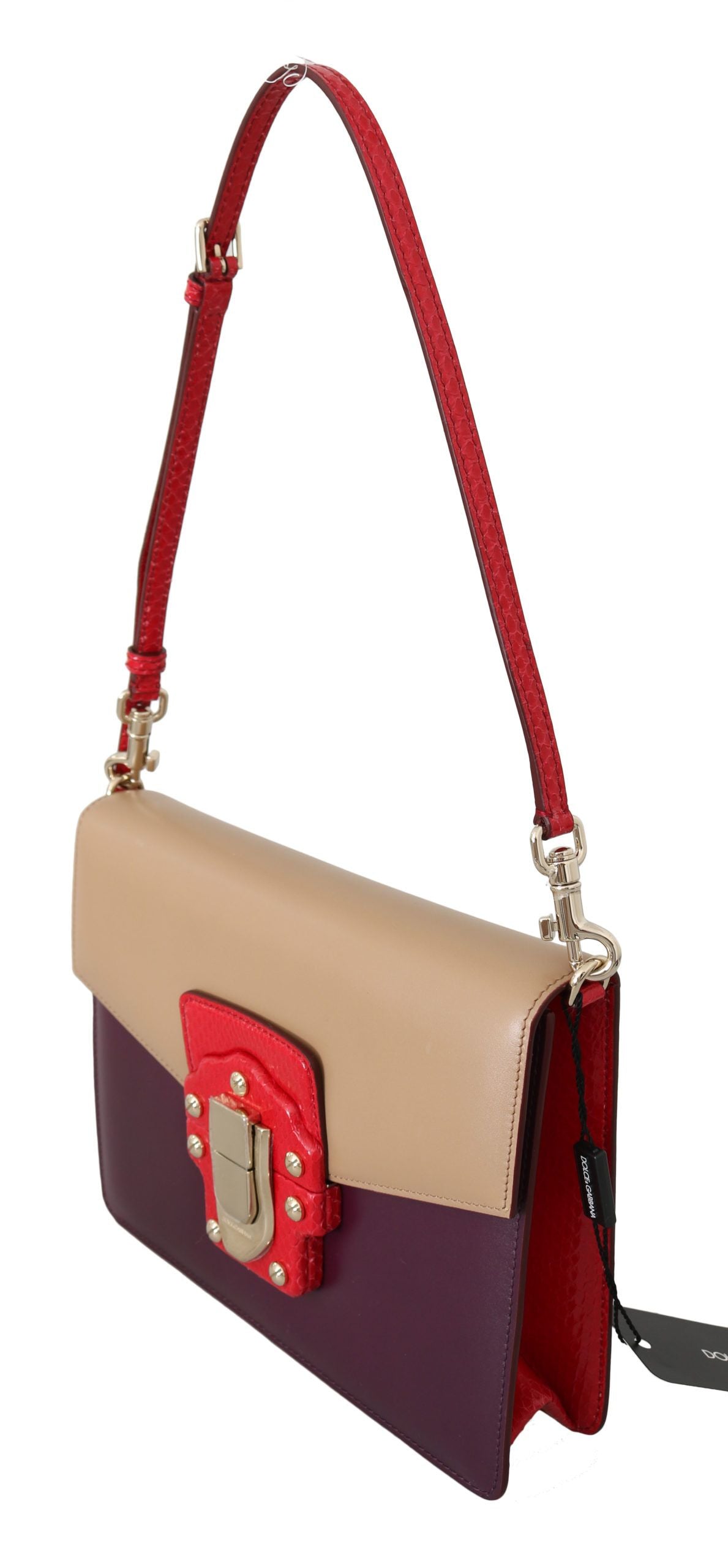 Dolce &amp; Gabbana Purple Beige Red Leather Crossbody Purse Bag