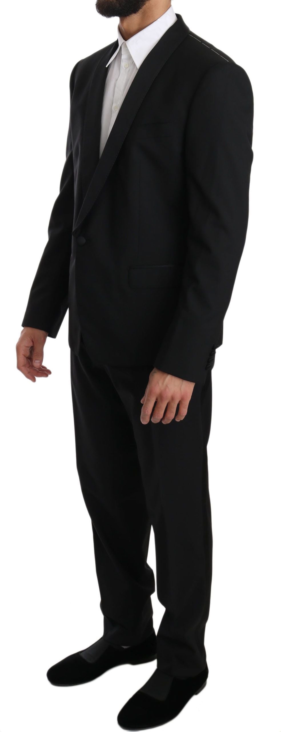 Dolce &amp; Gabbana Black Wool One Button Slim Martini Suit