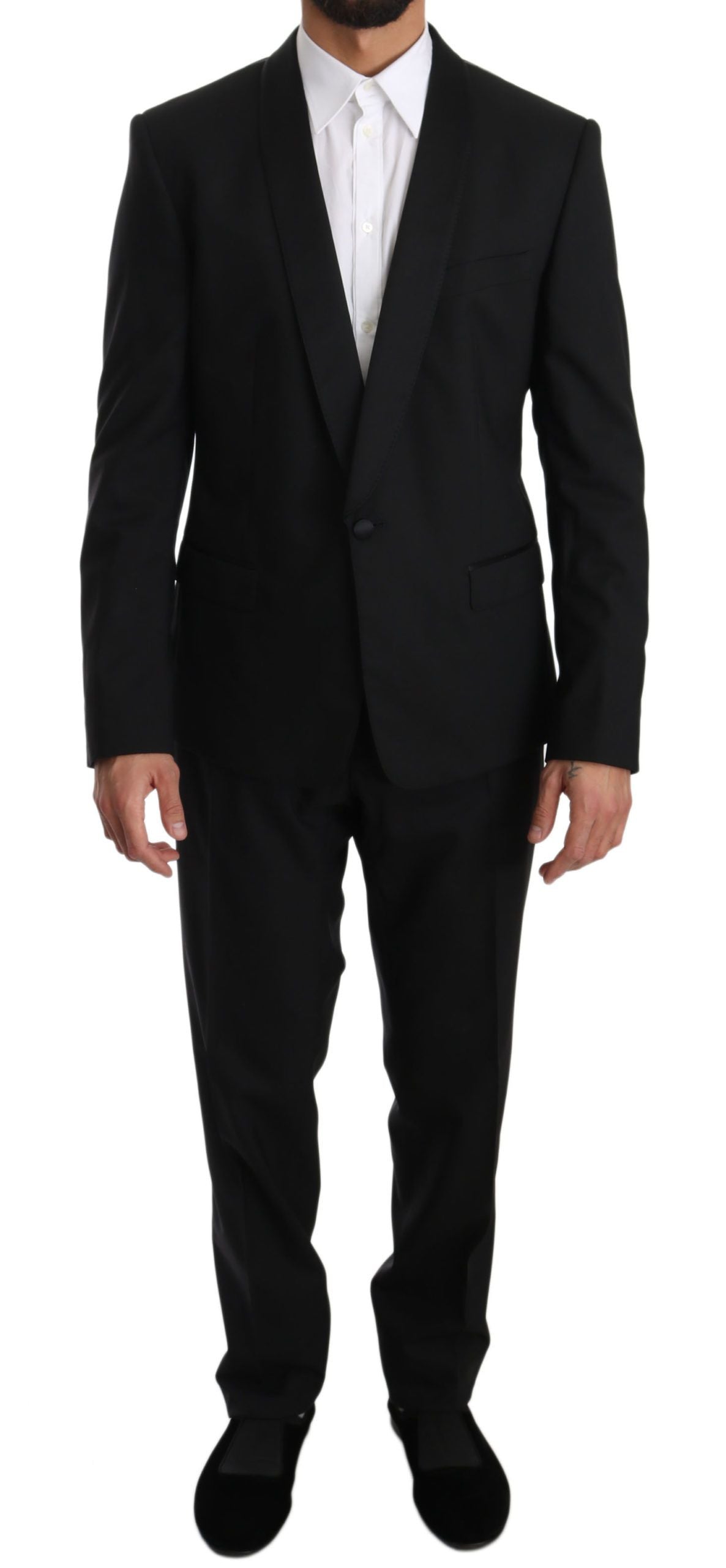 Dolce &amp; Gabbana Black Wool One Button Slim Martini Suit