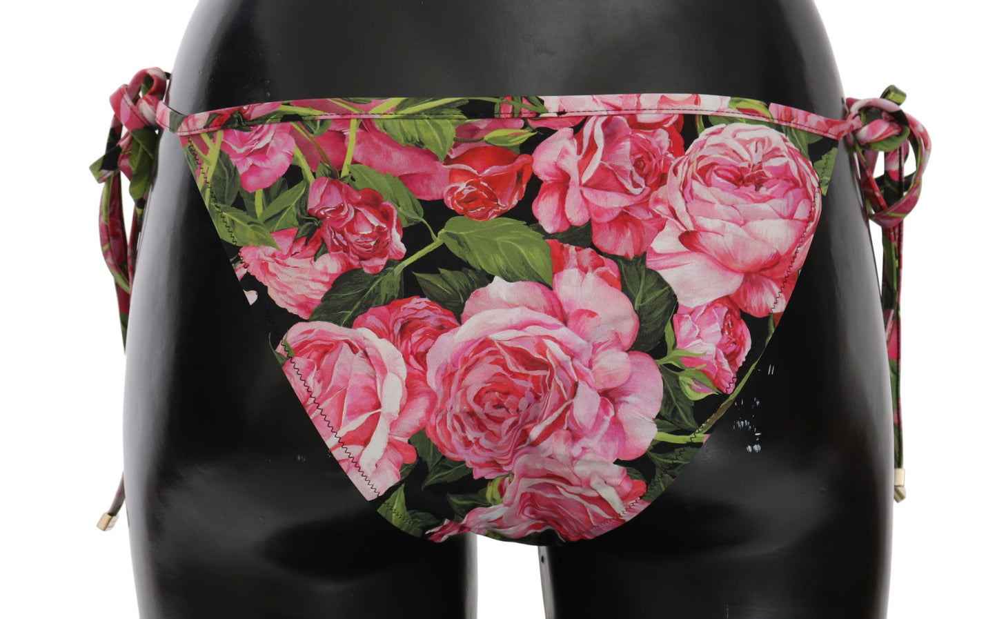 Dolce &amp; Gabbana Black Pink Rose Print Bottom Bikini Beachwear