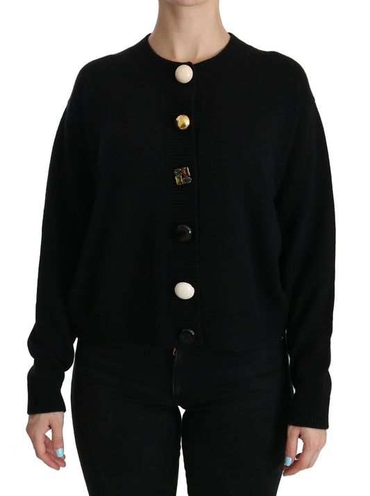 Dolce &amp; Gabbana Black Button Embellished Cardigan Sweater