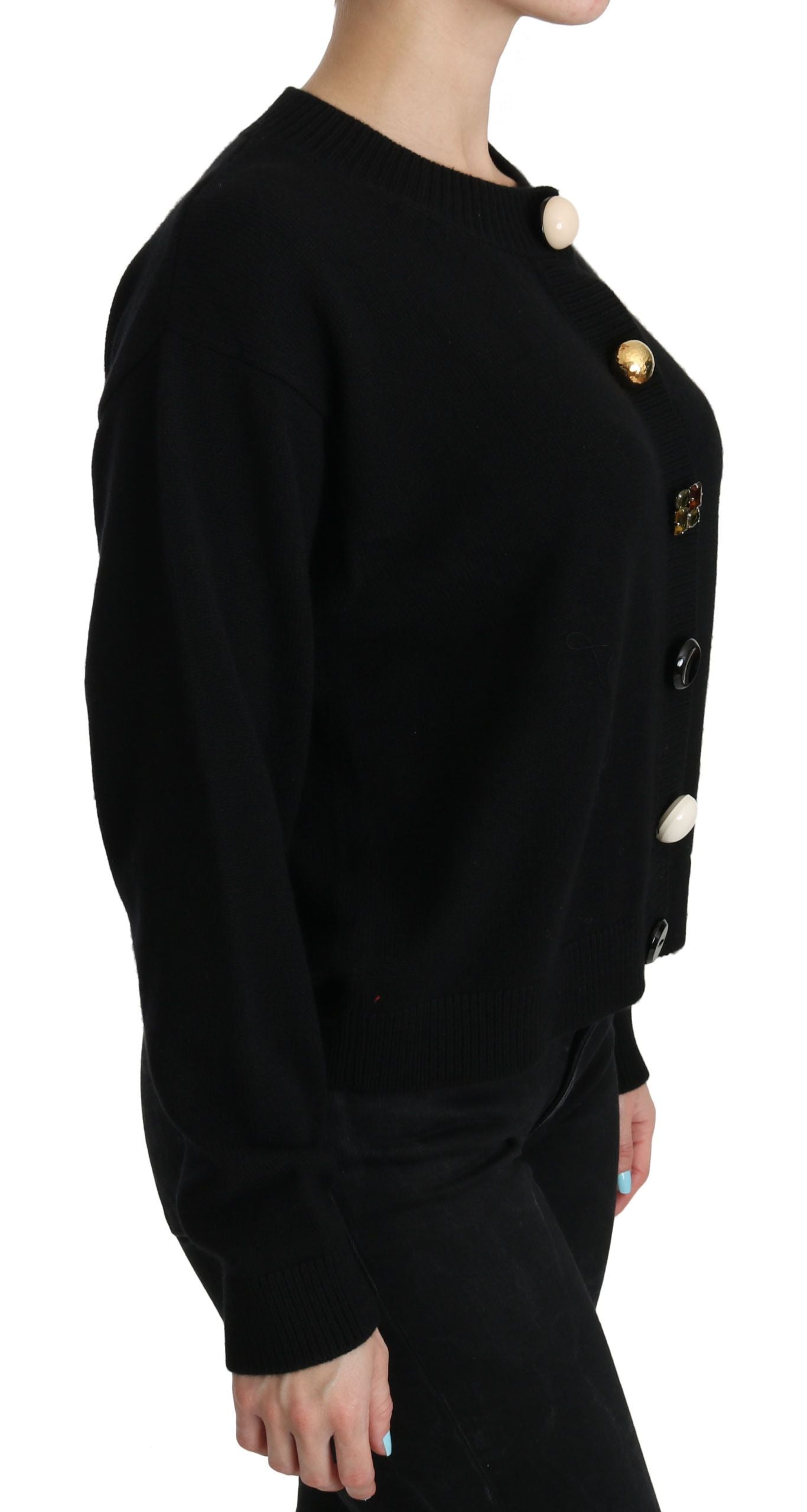 Dolce &amp; Gabbana Black Button Embellished Cardigan Sweater