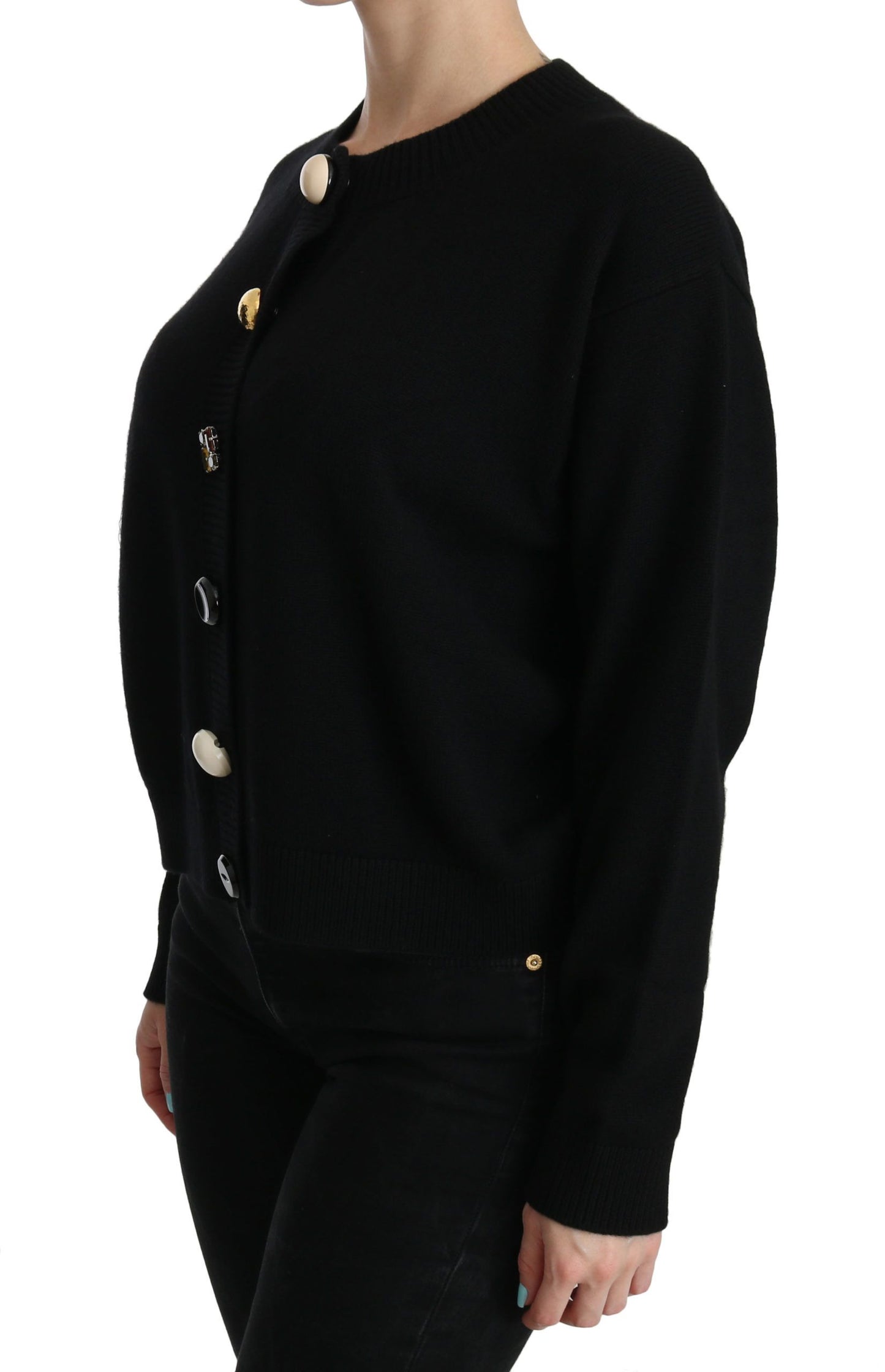 Dolce &amp; Gabbana Black Button Embellished Cardigan Sweater