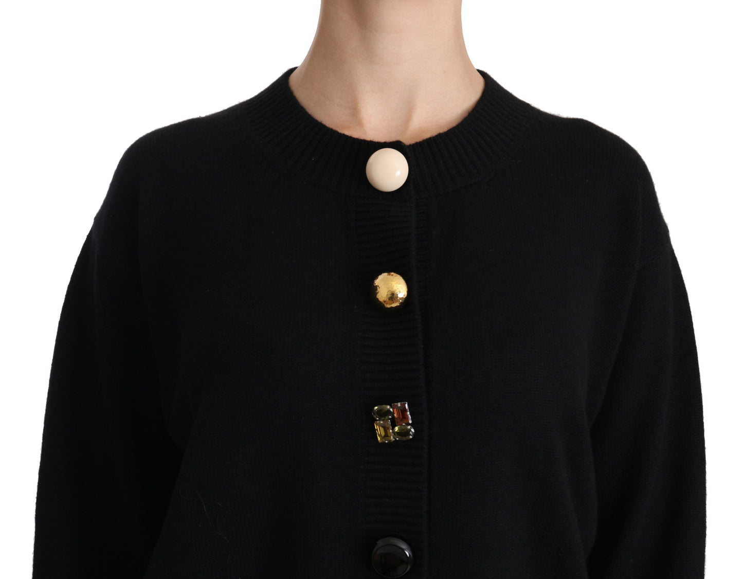 Dolce &amp; Gabbana Black Button Embellished Cardigan Sweater