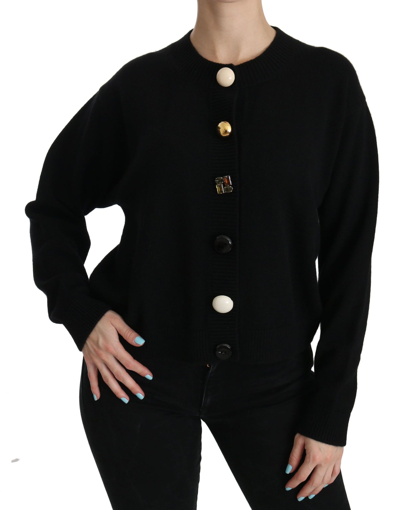 Dolce &amp; Gabbana Black Button Embellished Cardigan Sweater