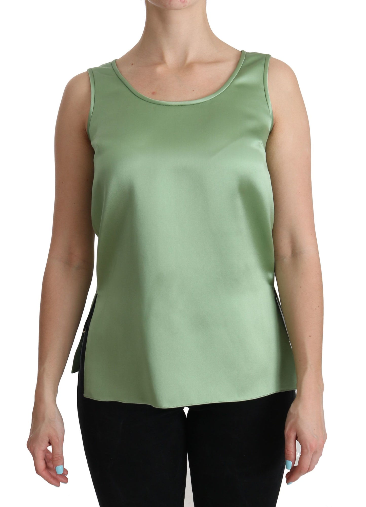 Dolce &amp; Gabbana Green na walang manggas na 100% Silk Top Tank Blouse