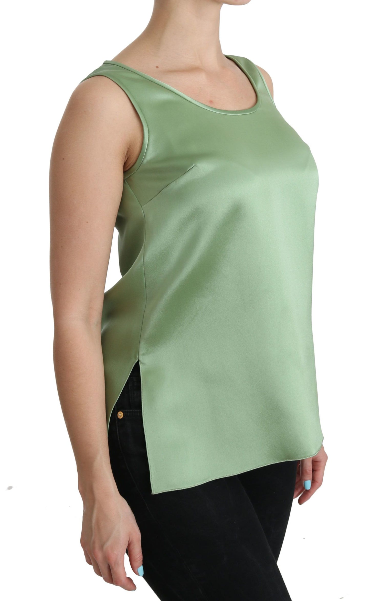 Dolce &amp; Gabbana Green na walang manggas na 100% Silk Top Tank Blouse