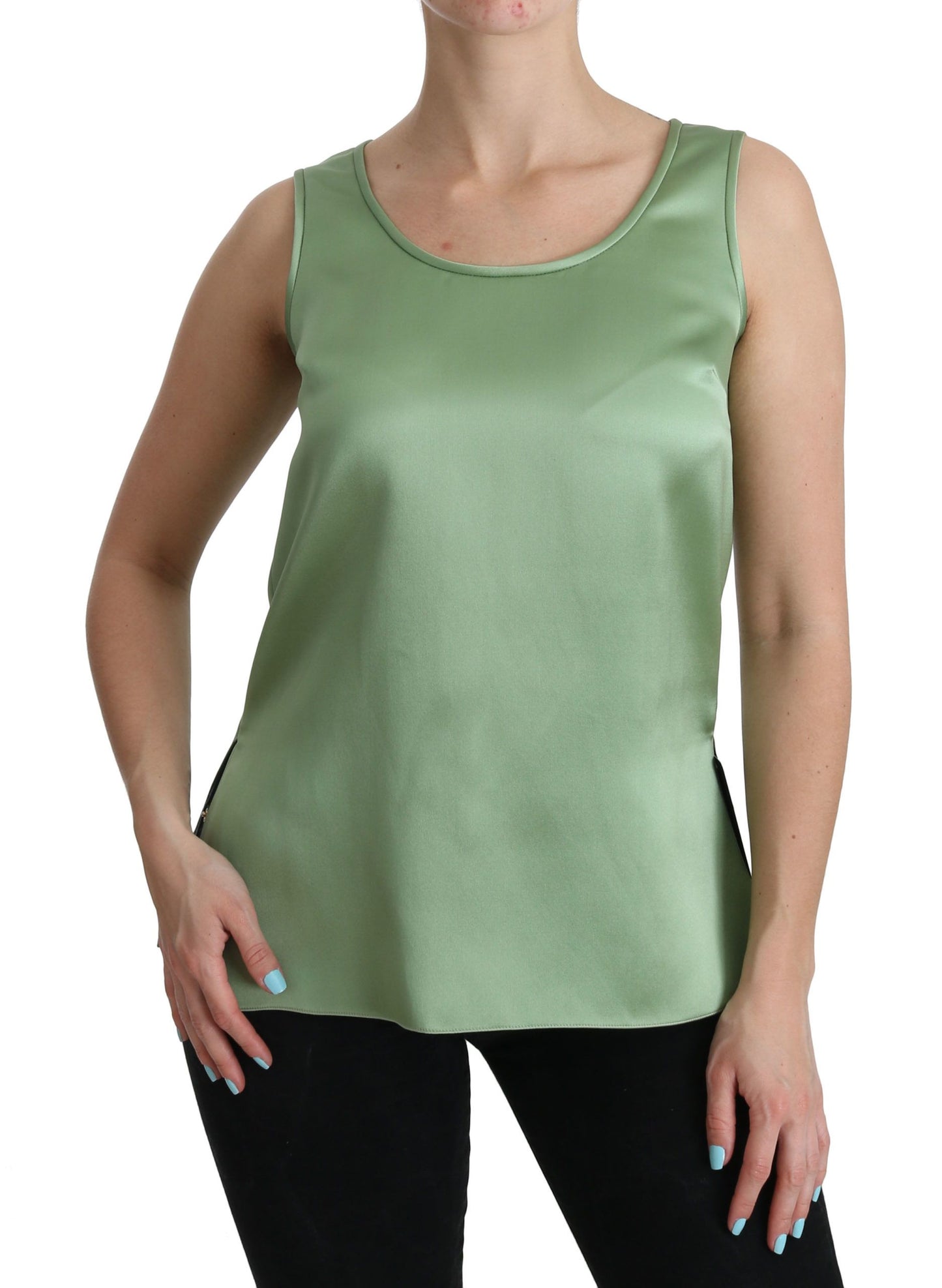 Dolce &amp; Gabbana Green na walang manggas na 100% Silk Top Tank Blouse