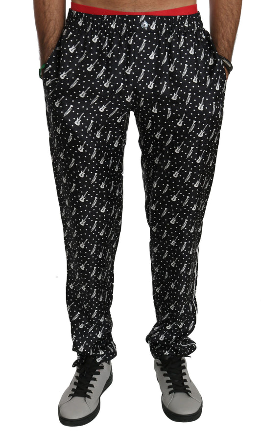 Dolce &amp; Gabbana Silk Black Musical Instrument Trouser Pants