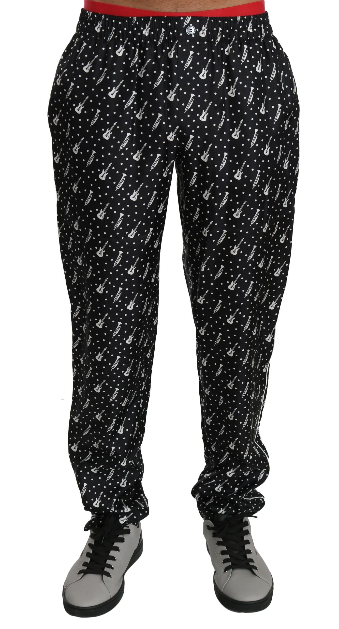 Dolce &amp; Gabbana Silk Black Musical Instrument Trouser Pants