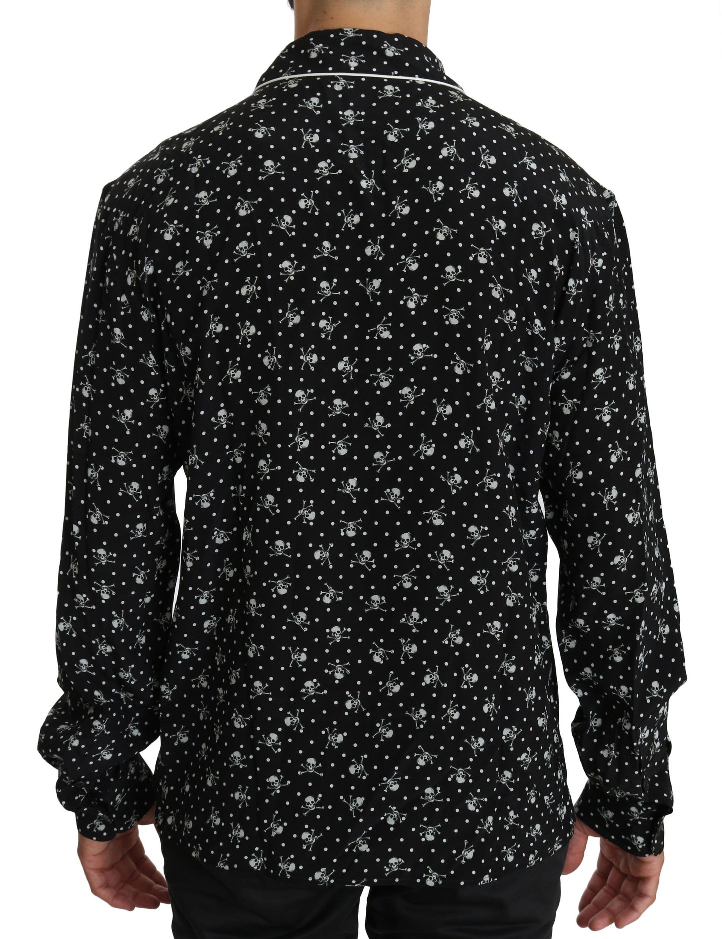 Dolce &amp; Gabbana Schwarzes Seiden-Nachthemd mit Totenkopf-Print