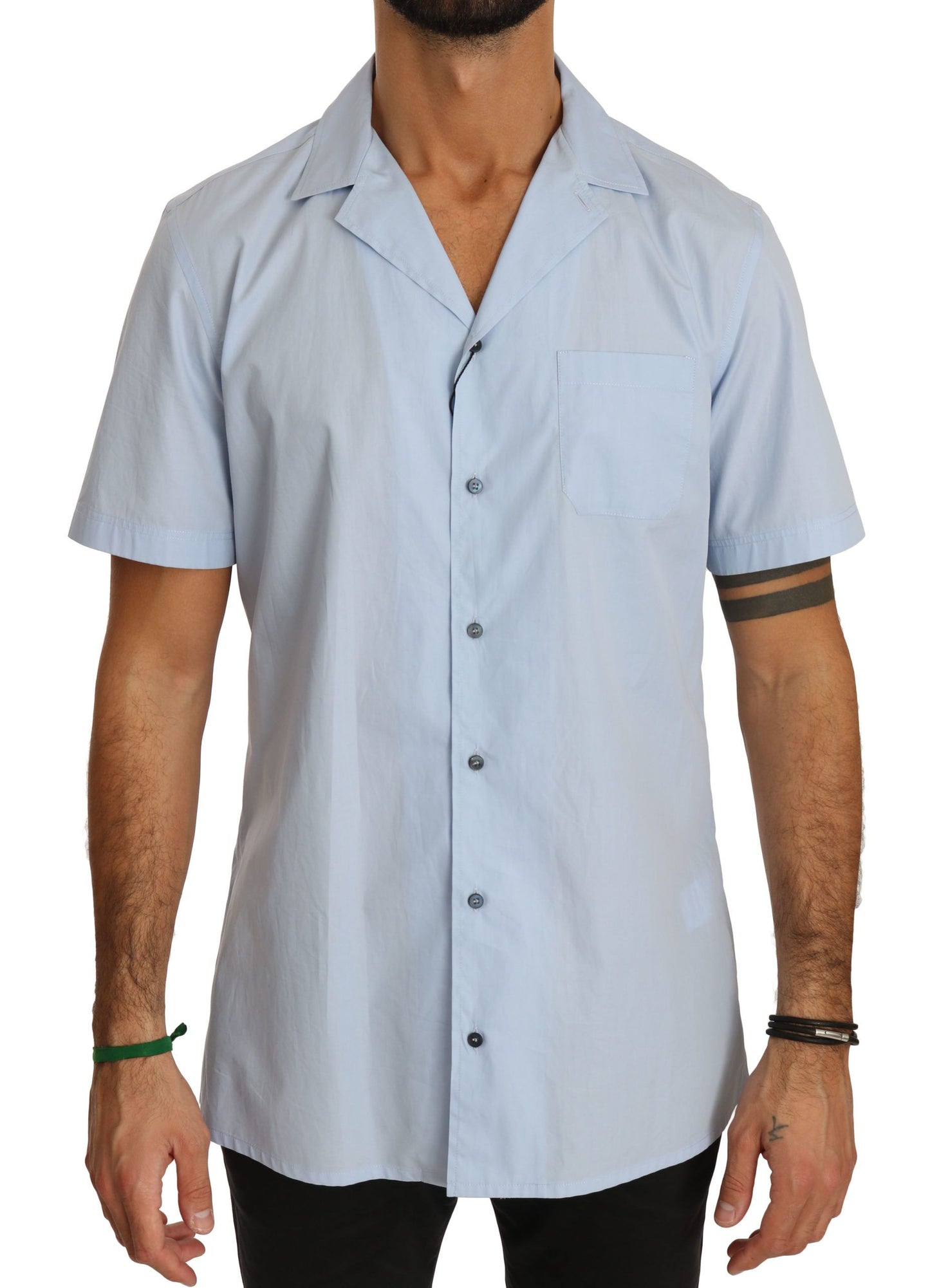 Dolce &amp; Gabbana Blue Short Sleeve 100% Cotton Top Shirt