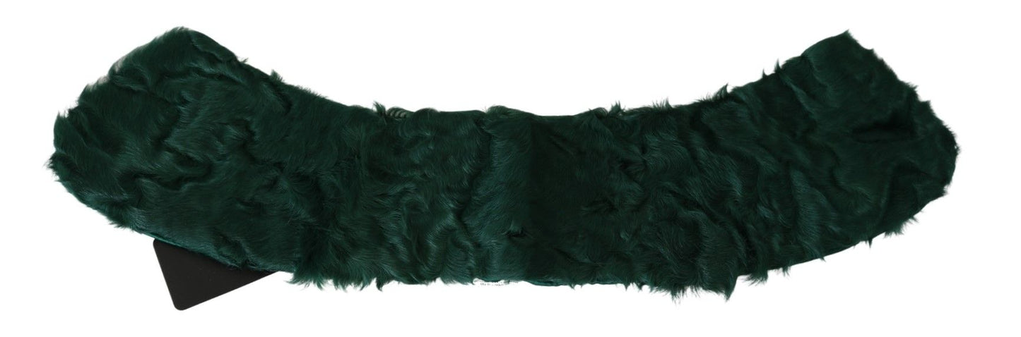 Dolce &amp; Gabbana Green Fur Shoulder Collar Wrap Lambskin Scarf