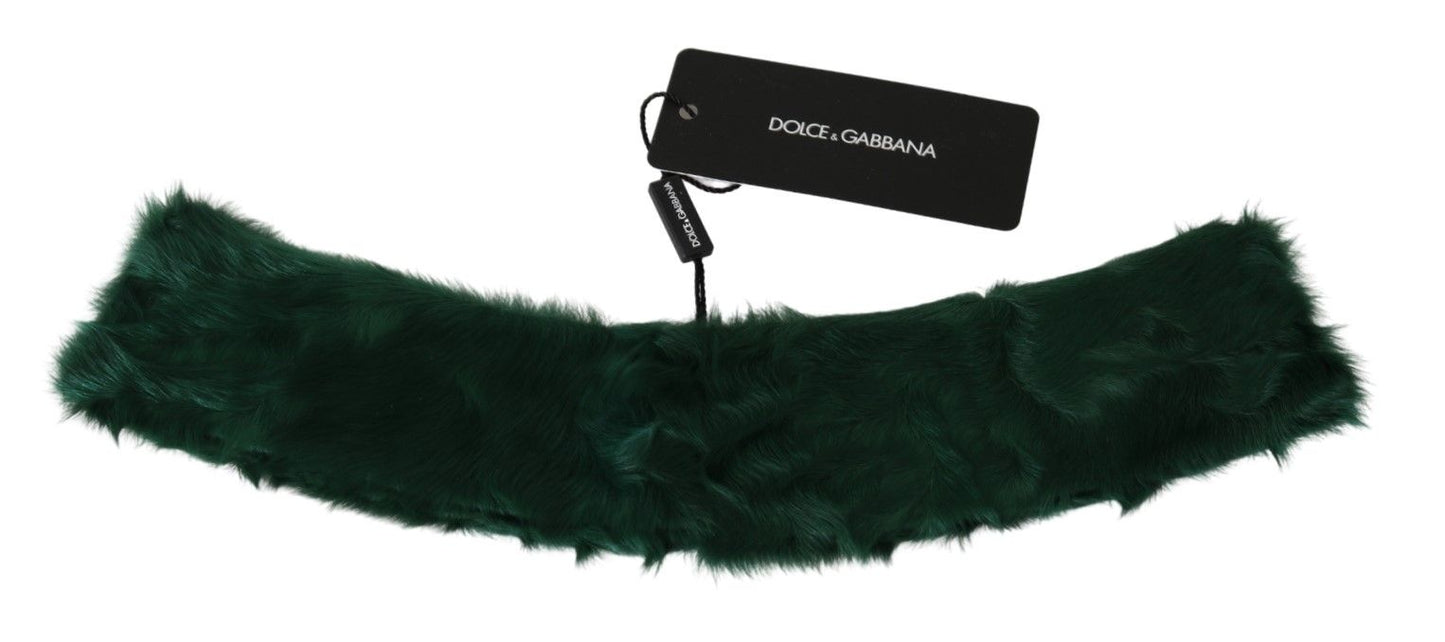 Dolce &amp; Gabbana Green Fur Neck Collar Wrap Lambskin Scarf