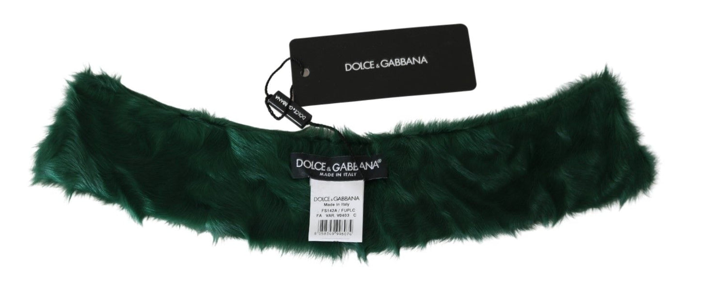 Dolce &amp; Gabbana Green Fur Neck Collar Wrap Lambskin Scarf