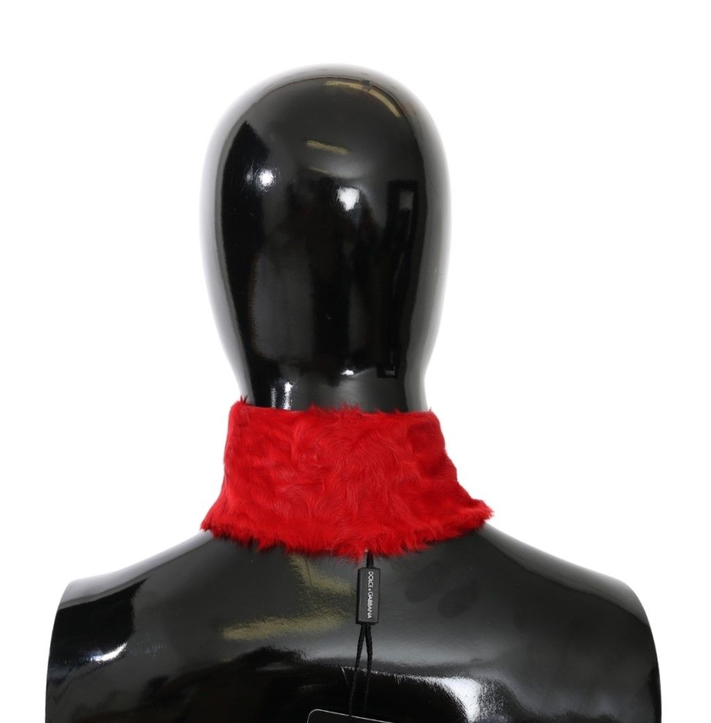 Dolce &amp; Gabbana Red Fur Neck Collar Wrap Lambskin Scarf