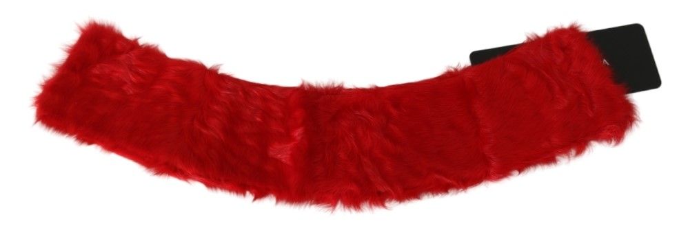 Dolce &amp; Gabbana Red Fur Neck Collar Wrap Lambskin Scarf