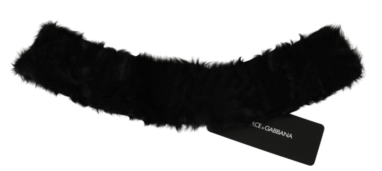 Dolce &amp; Gabbana Black Fur Neck Collar Wrap Lambskin Scarf