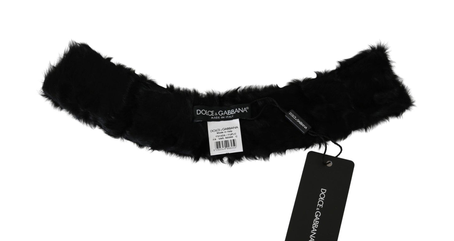 Dolce &amp; Gabbana Black Fur Neck Collar Wrap Lambskin Scarf