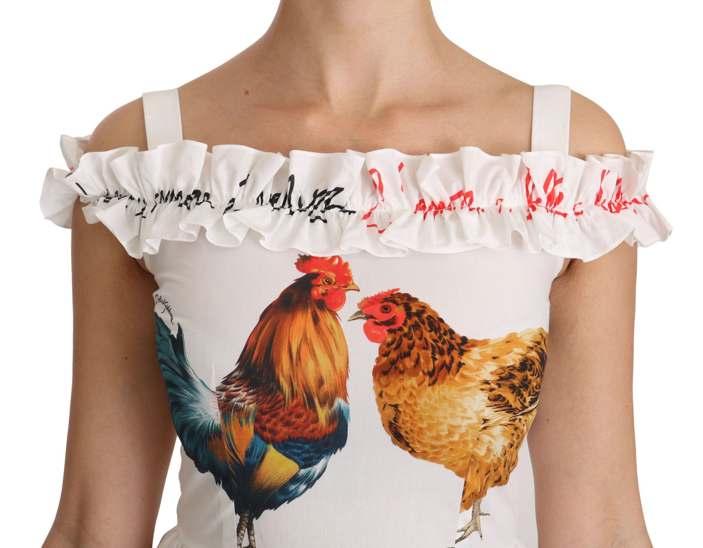 Dolce &amp; Gabbana White Rooster Sheath Midi Cotton Dress