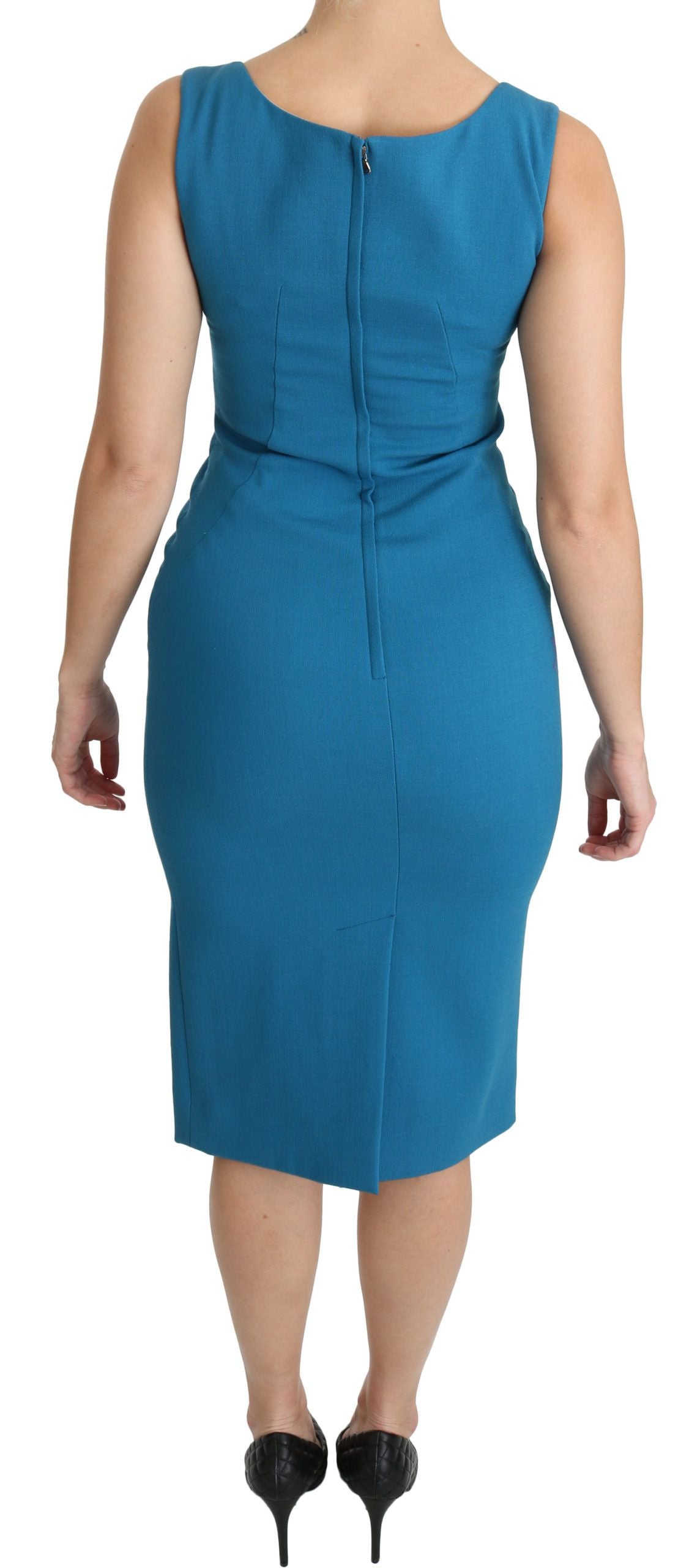 Dolce &amp; Gabbana Blue Bodycon Sheath Knee Length Wool Dress