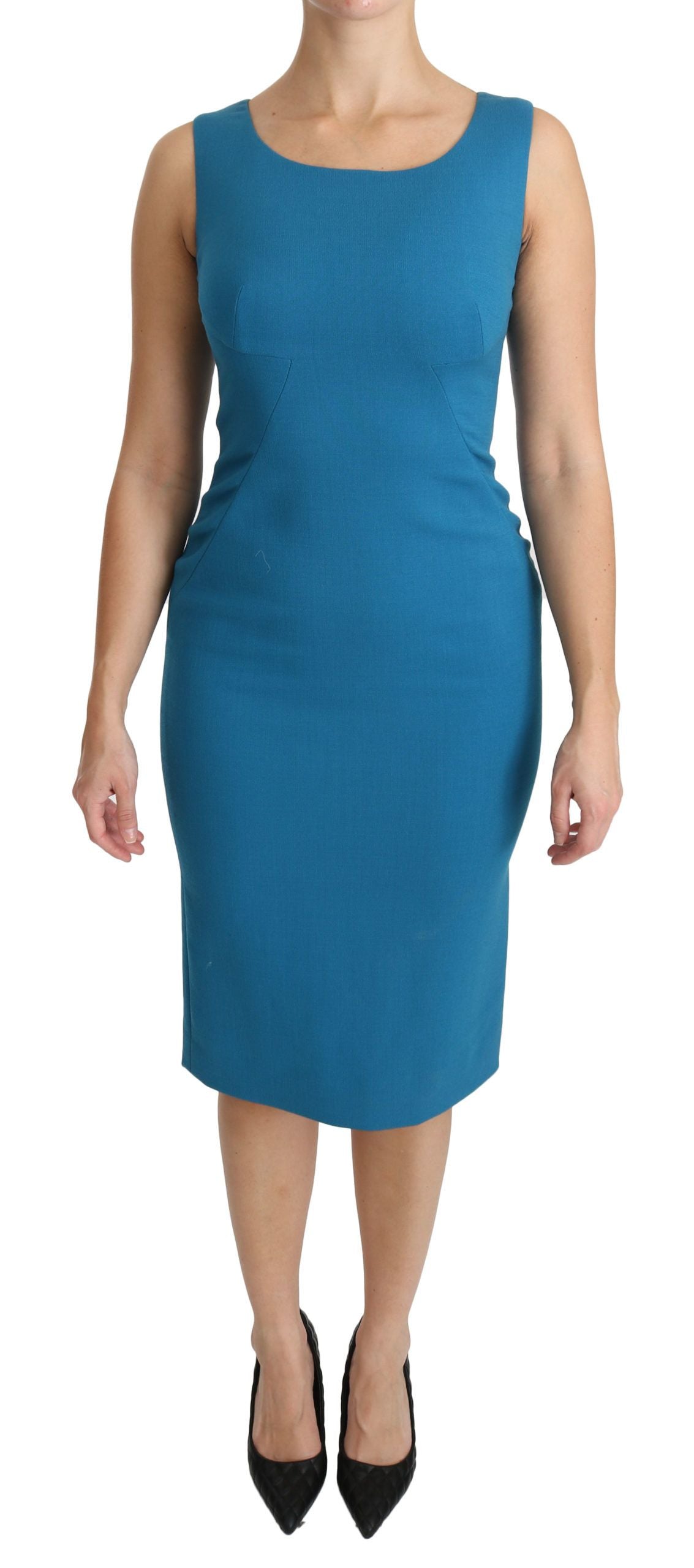 Dolce &amp; Gabbana Blue Bodycon Sheath Knee Length Wool Dress