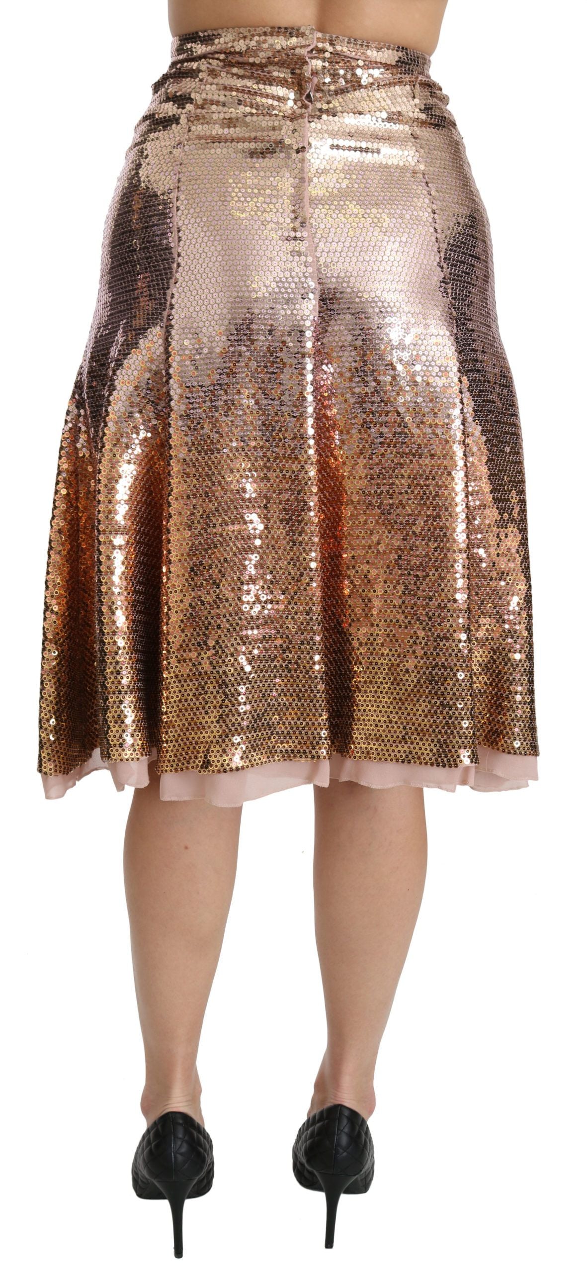 Dolce &amp; Gabbana Gold Sequined High Waist Midi Skirt