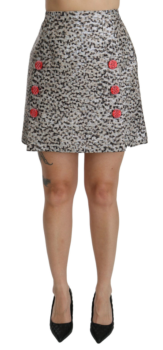 Dolce &amp; Gabbana Silver Pattern A-line na High Waist Skirt