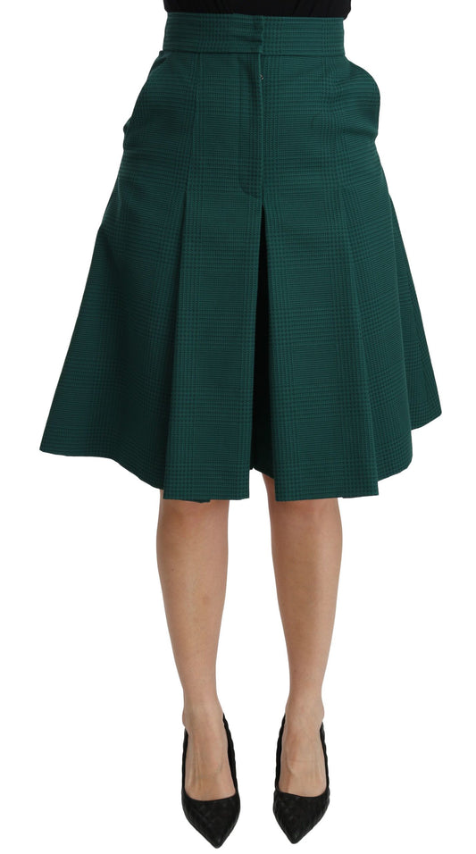 Dolce &amp; Gabbana Green Pleated A-line High Waist Cotton Skirt