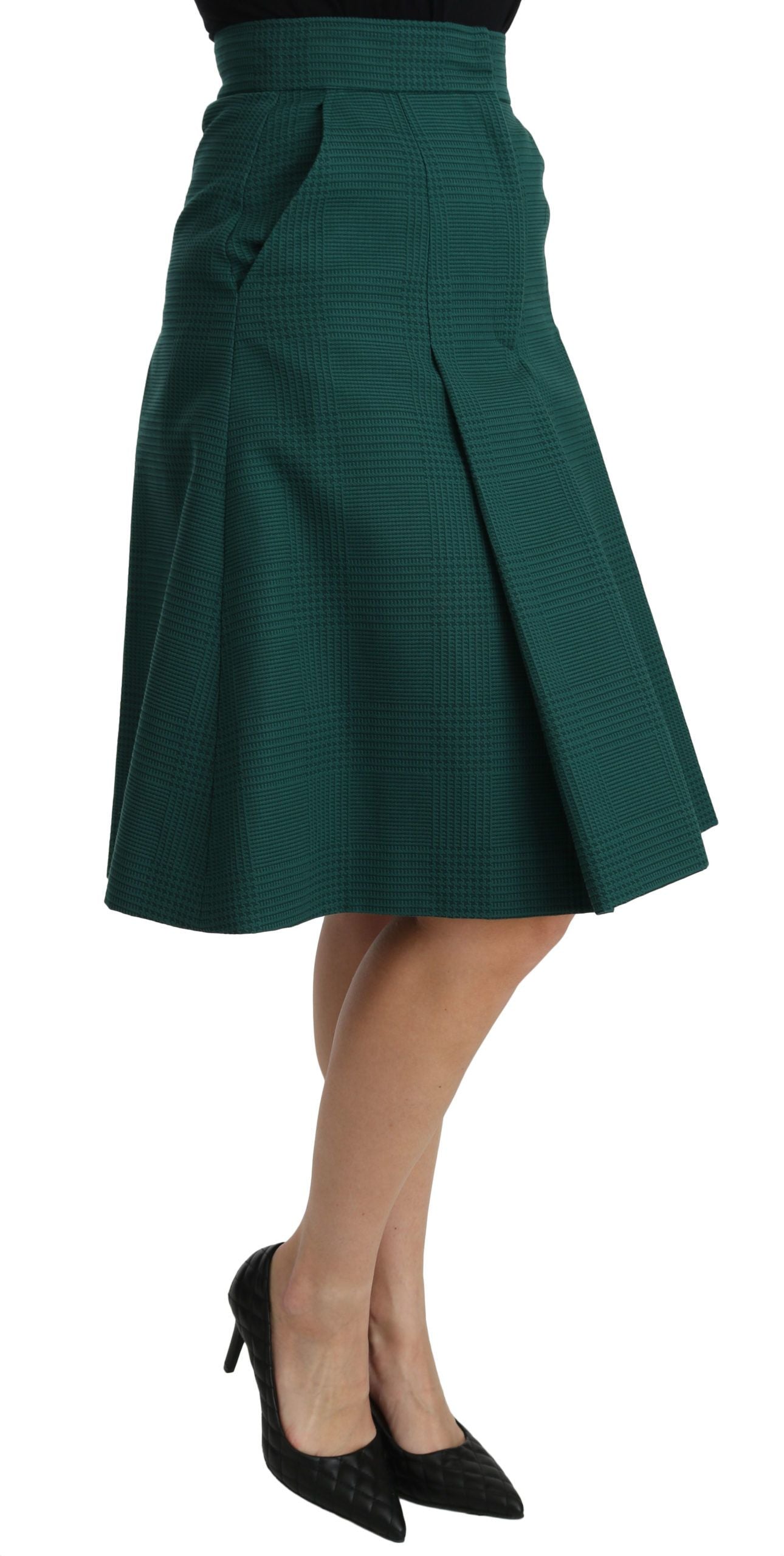 Dolce &amp; Gabbana Green Pleated A-line High Waist Cotton Skirt