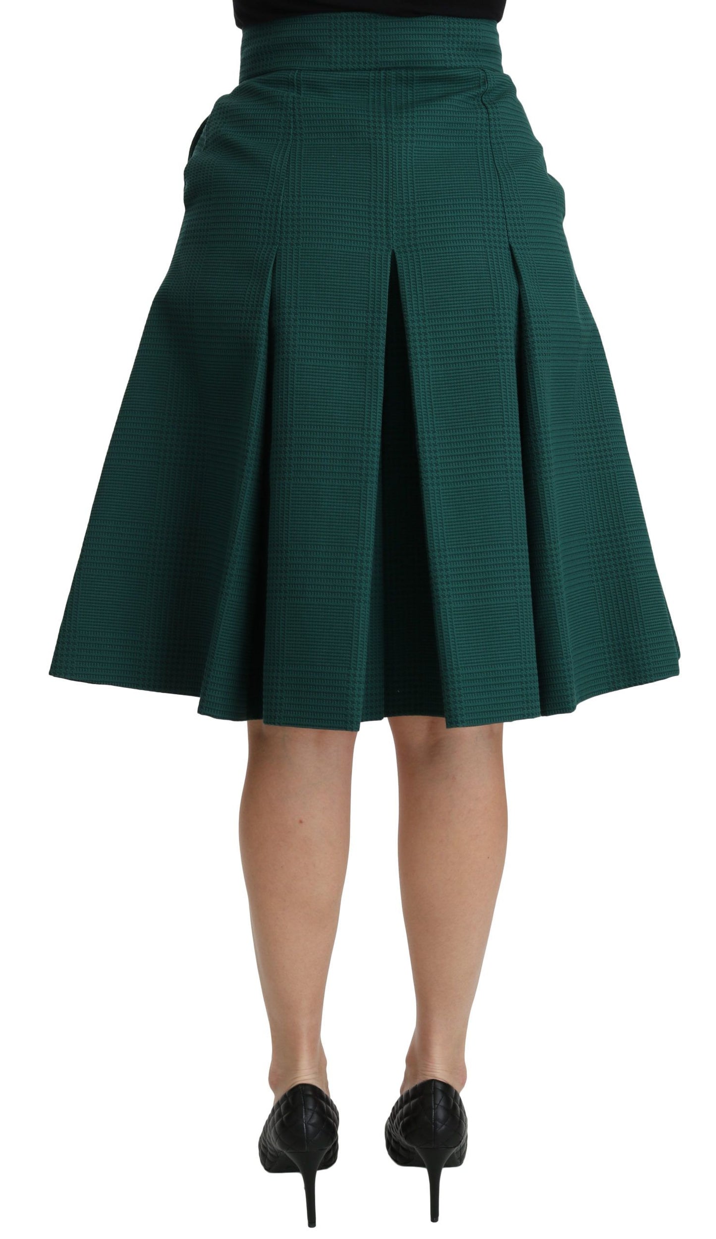 Dolce &amp; Gabbana Green Pleated A-line High Waist Cotton Skirt