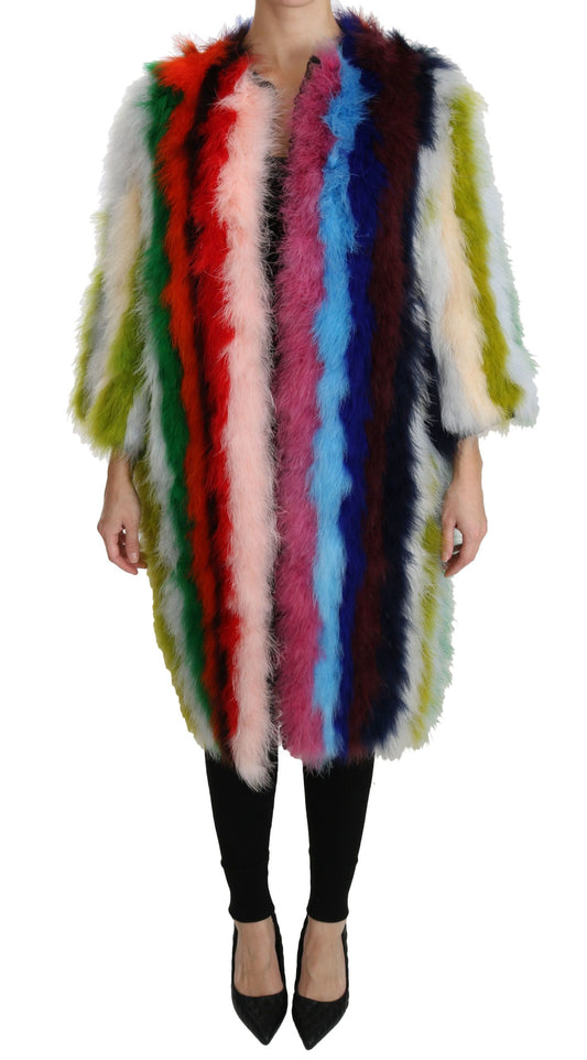 Dolce &amp; Gabbana Multicolor Turkey Feather Cape Fur Coat