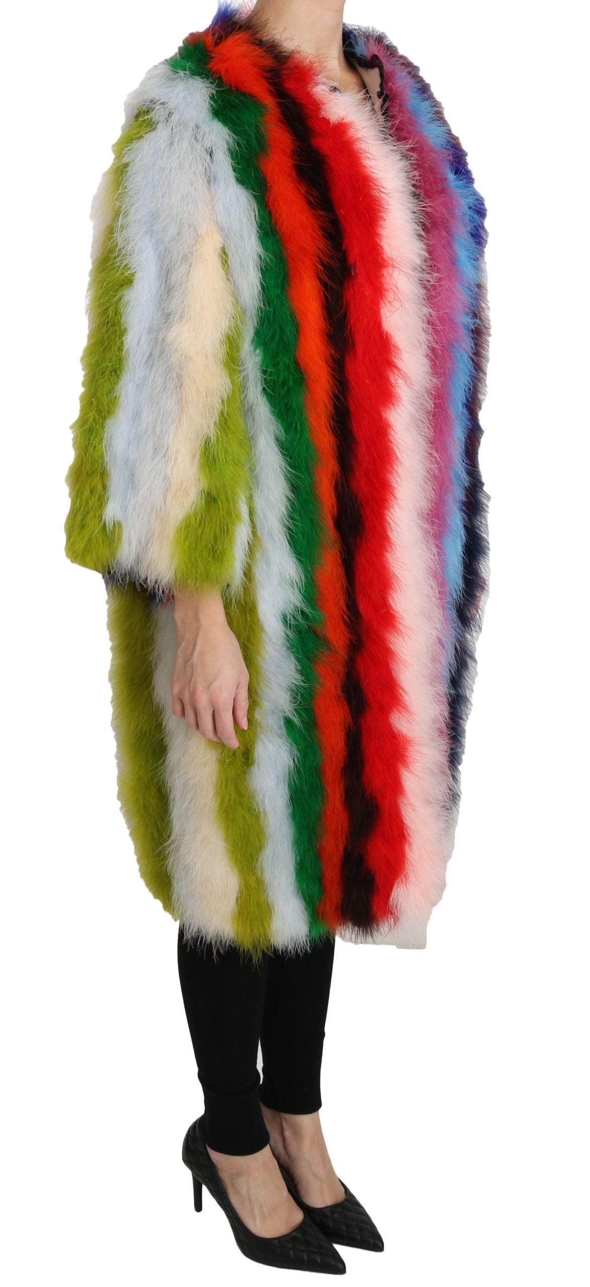 Dolce &amp; Gabbana Multicolor Turkey Feather Cape Fur Coat