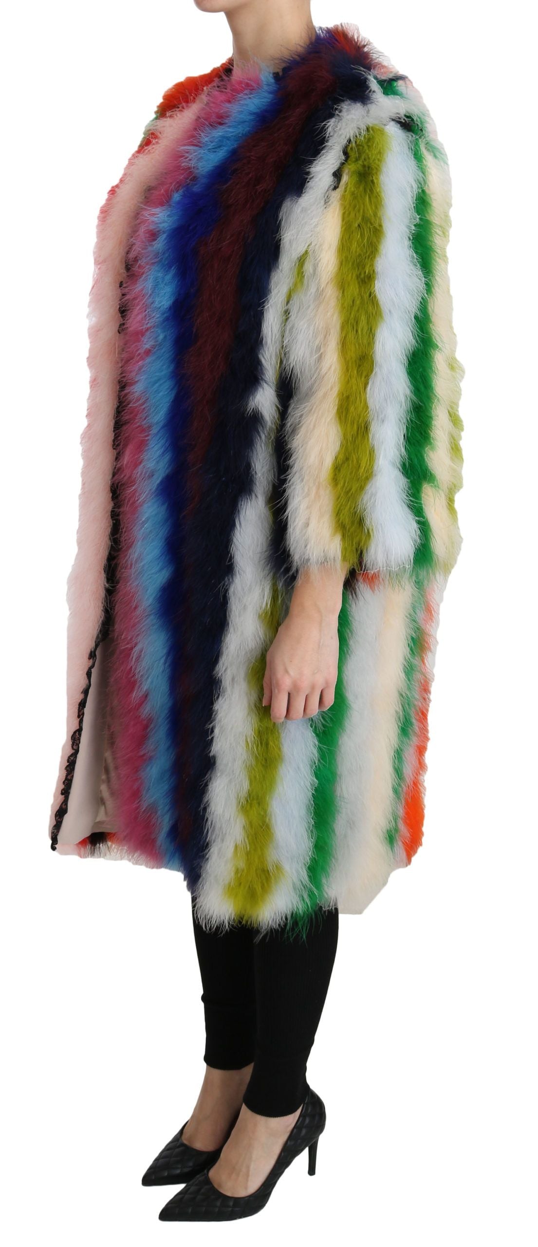 Dolce &amp; Gabbana Multicolor Turkey Feather Cape Fur Coat