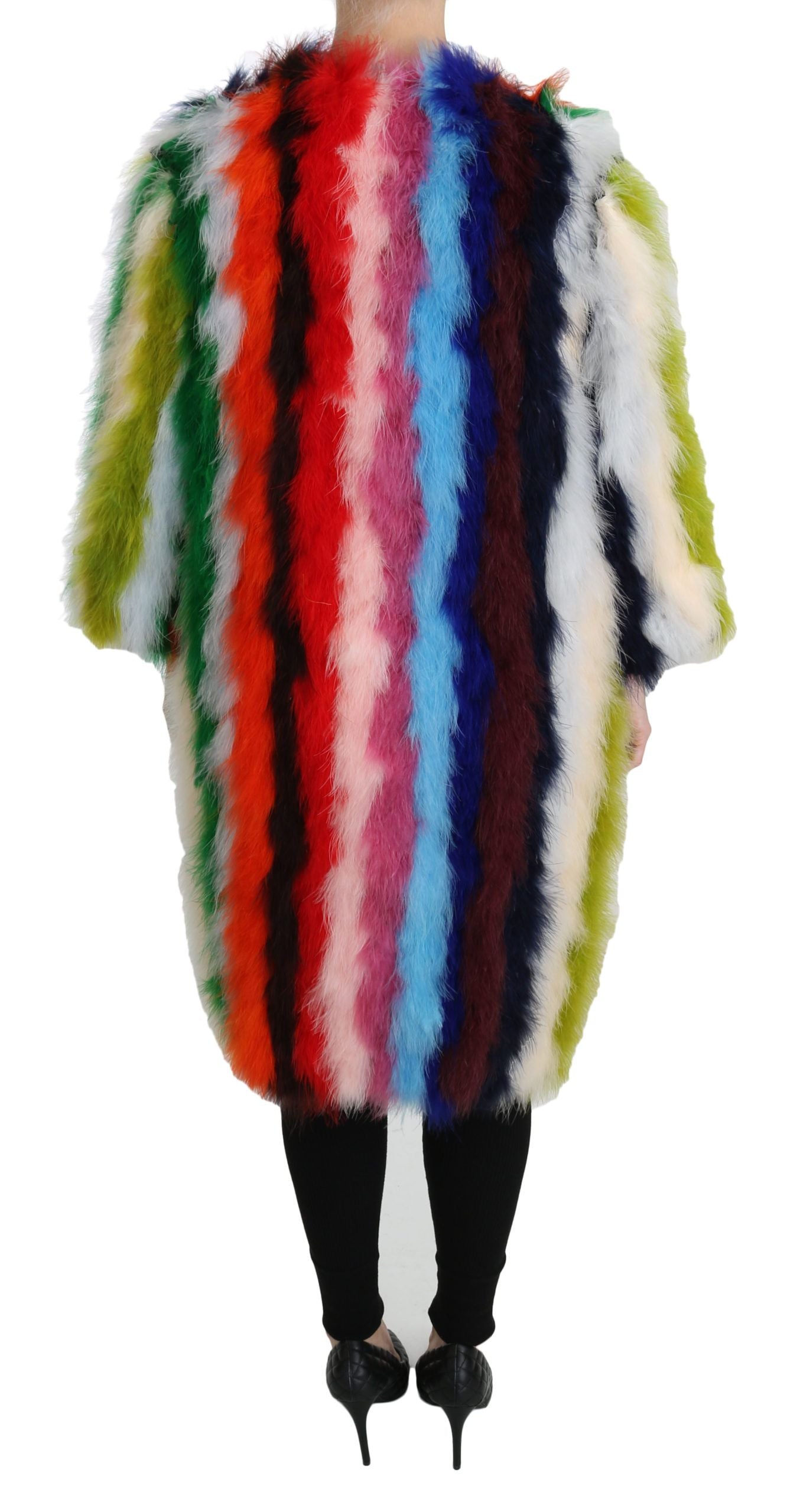 Dolce &amp; Gabbana Multicolor Turkey Feather Cape Fur Coat