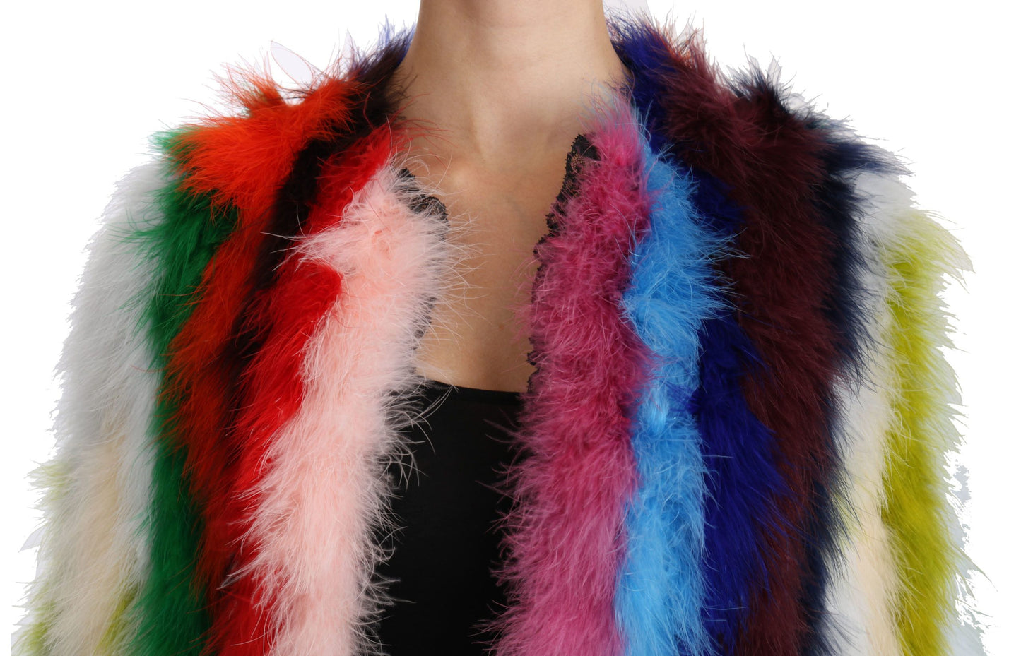 Dolce &amp; Gabbana Multicolor Turkey Feather Cape Fur Coat