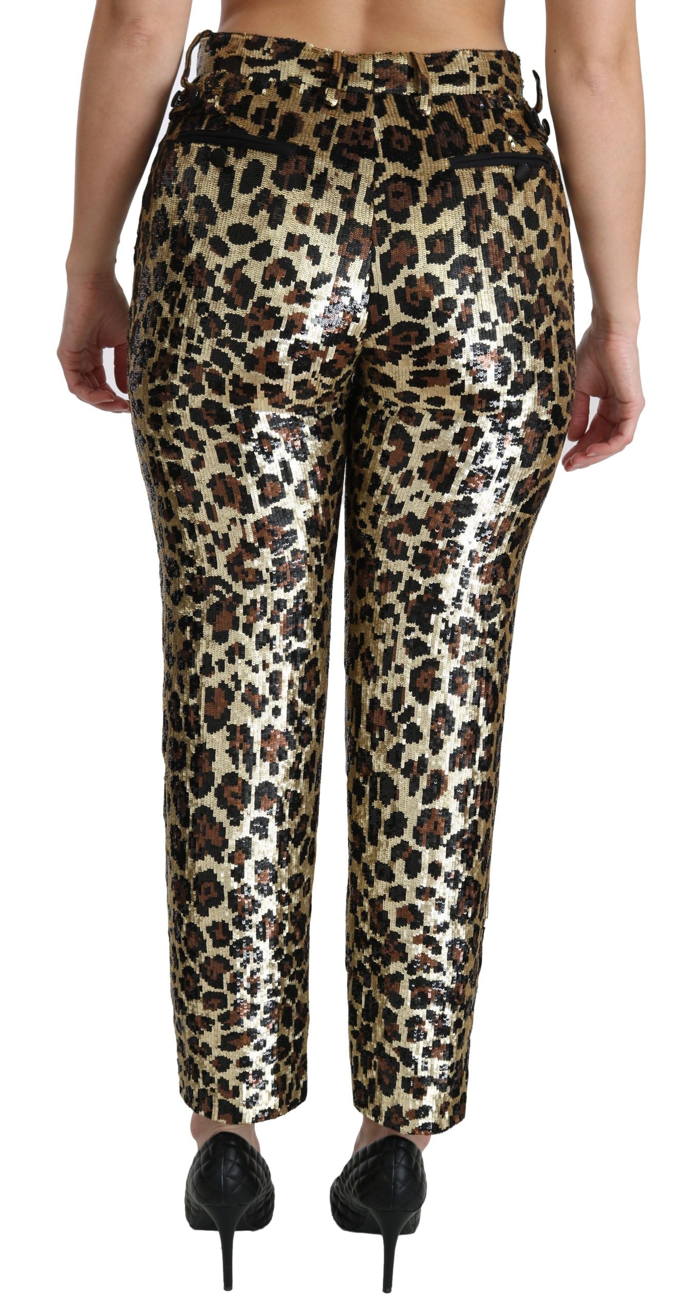 Dolce &amp; Gabbana Brown Leopard Sequined High Waist Pants