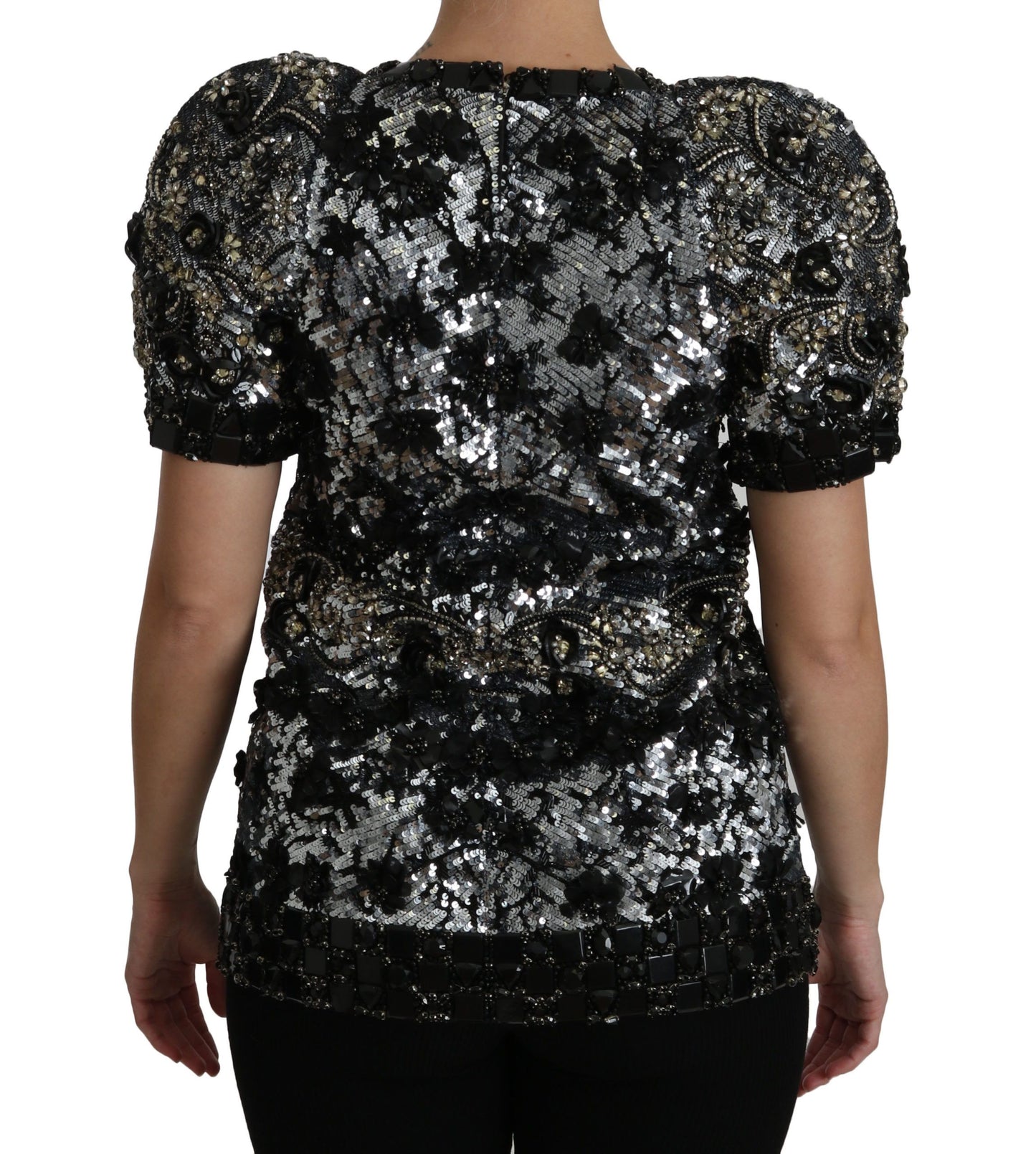 Dolce &amp; Gabbana Black Sequined Crystal Embellished Top Blouse