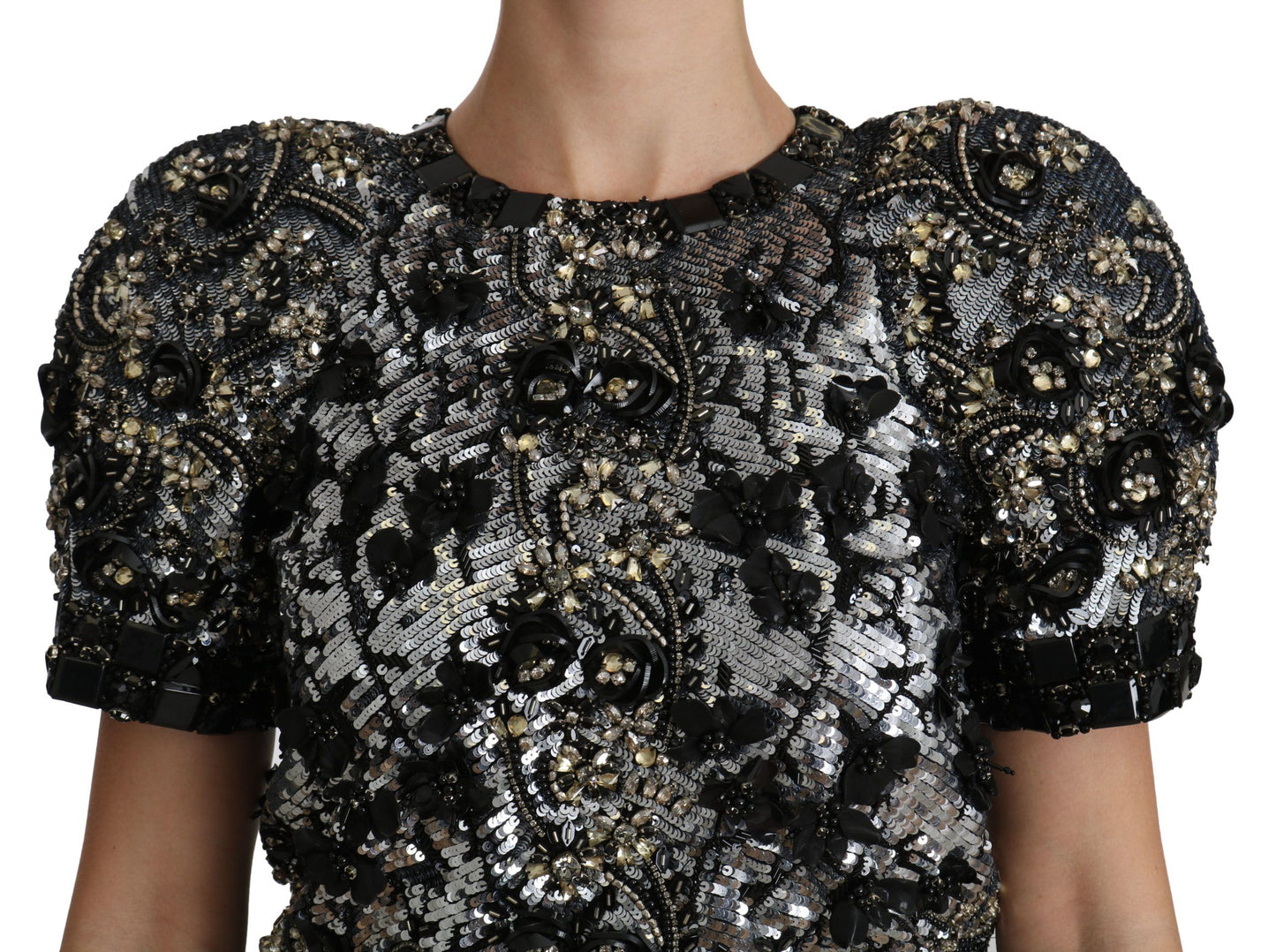 Dolce &amp; Gabbana Black Sequined Crystal Embellished Top Blouse