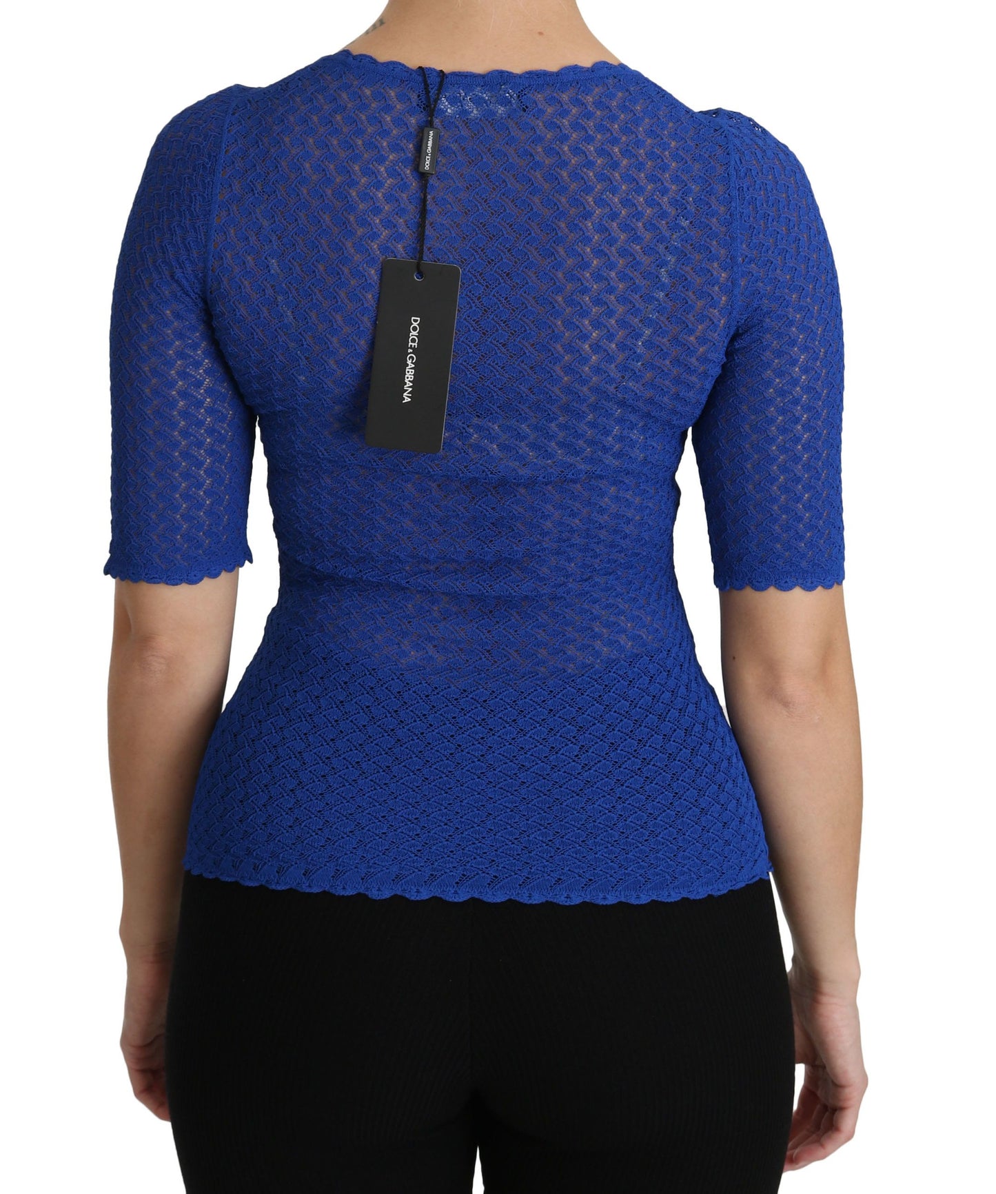 Dolce &amp; Gabbana Blue See Through Round Neck Top Viscose Blouse