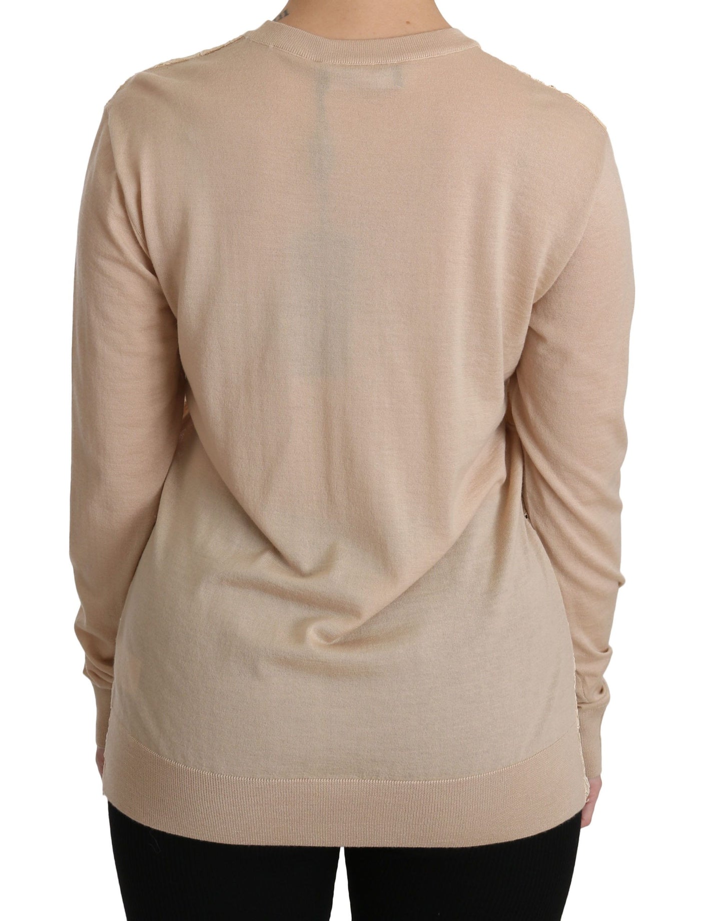 Dolce &amp; Gabbana Beige Lace Long Sleeve Top Cashmere Blouse