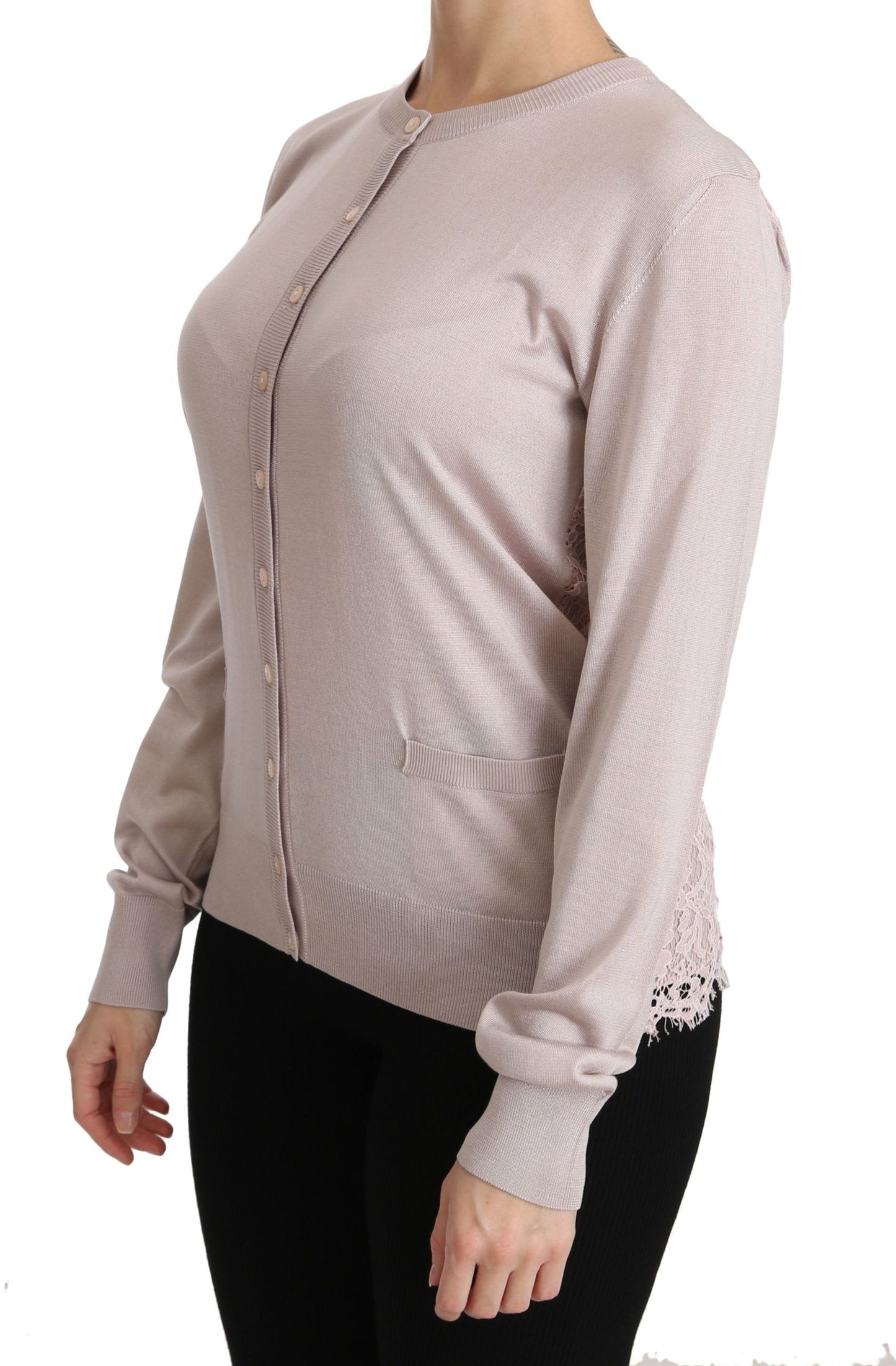 Dolce &amp; Gabbana Silk Pink Long Sleeve Lace Top Sweater