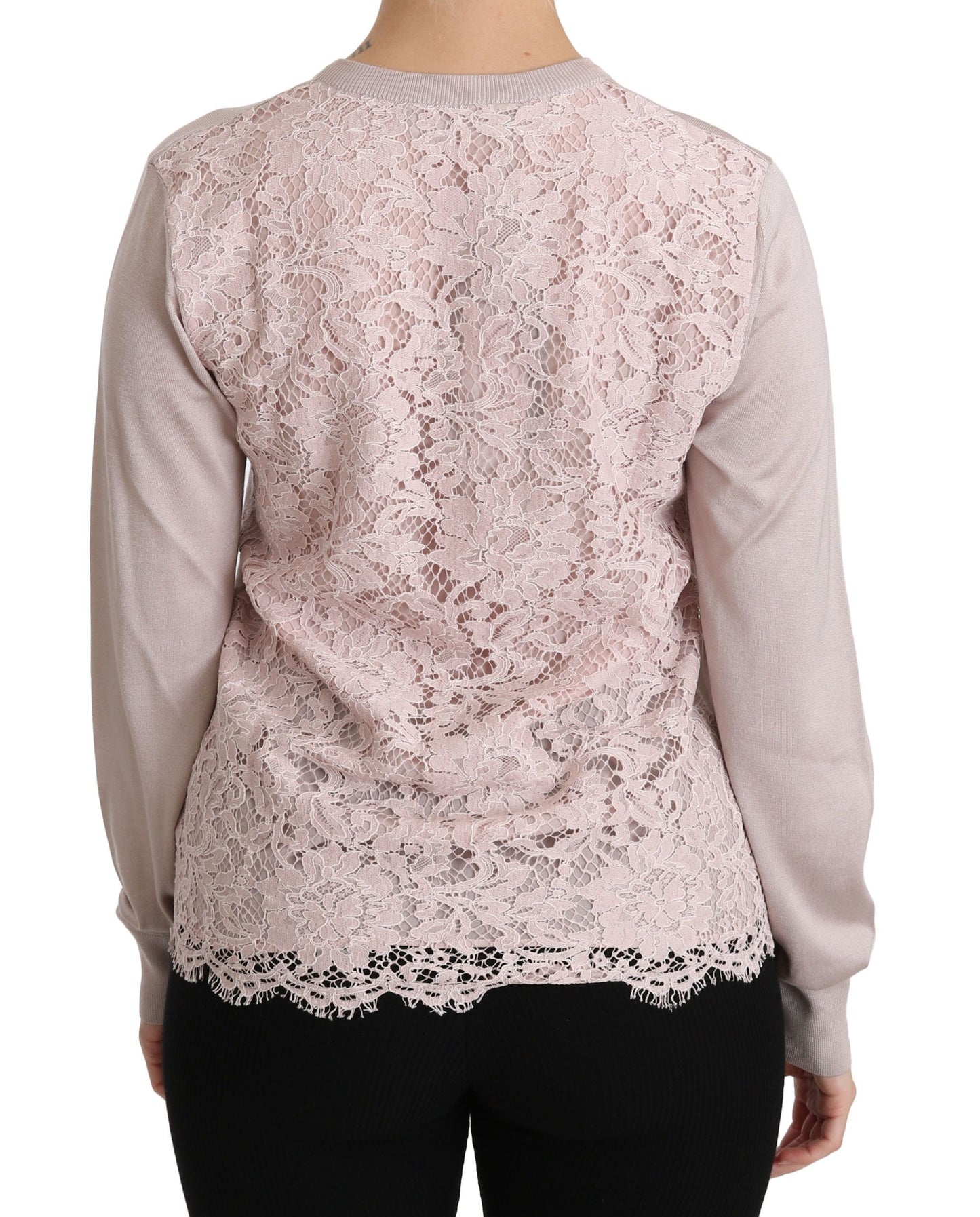 Dolce &amp; Gabbana Seidenpullover in Rosa mit langen Ärmeln und Spitzenoberteil